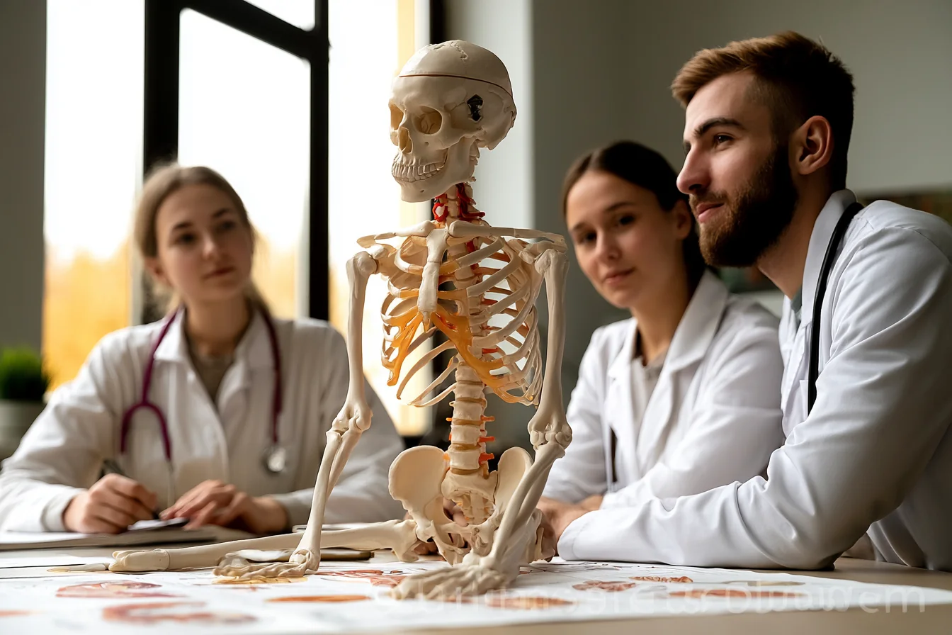 Medizinstudentin beim Lernen mit Lehrbüchern